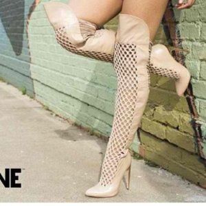 8.5  EMILY B. LEGEND Leather Thigh high beige stiletto boots, super Sexy